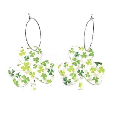 Acrylic Clover Hoop Earrings EJEW-M074-04P-1