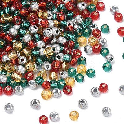 4 Colors Christmas 6/0 Glass Round Seed Beads SEED-X0058-05-1