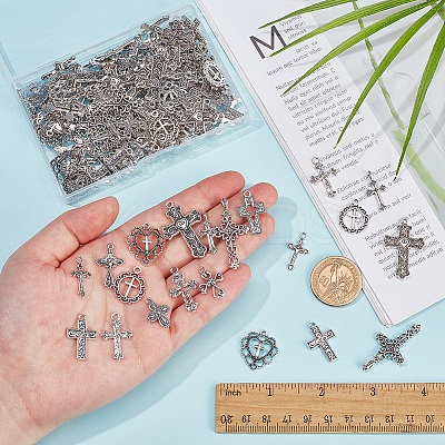 130Pcs 13 Styles Tibetan Style Cross Alloy Pendants FIND-WR0011-41-1