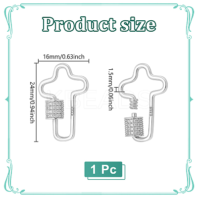 1Pc 925 Sterling Silver Screw Carabiner Lock Charms STER-NB0001-20B-P-1