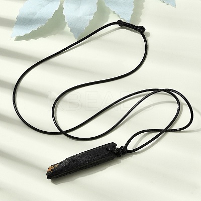 Raw Rough Natural Black Tourmaline Nuggets Pendant Adjustable Waxed Cord Necklaces for Women Men GG-CBA7610-12-1