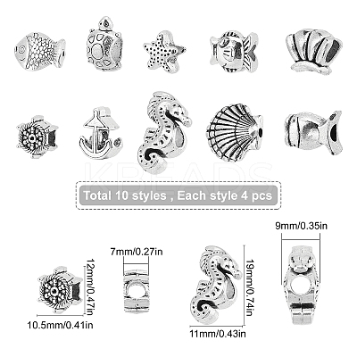 40 Pcs 10 Styles Tibetan Style Alloy European Beads TIBE-SC0001-30AS-1