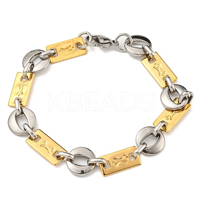 Ion Plating(IP) Two Tone 201 Stainless Steel Ring & Rectangle Link Chain Bracelet BJEW-B078-17GP-1