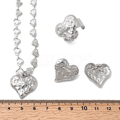 Heart 304 Stainless Steel Pendant Necklaces & Stud Earrings & Cuff Ring Sets for Women SJEW-F226-01P-1