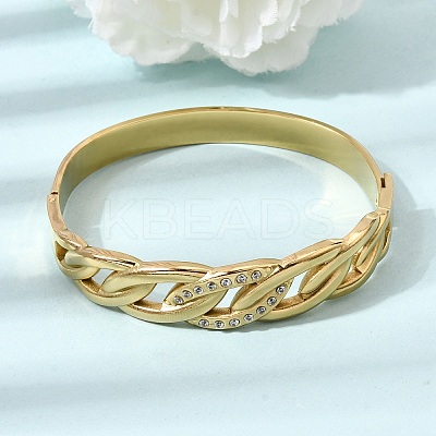 304 Stainless Steel Crystal Rhinestone Twisted Chain Hinged Cuff Bangles for Women SA-CBA61B8-09G-1