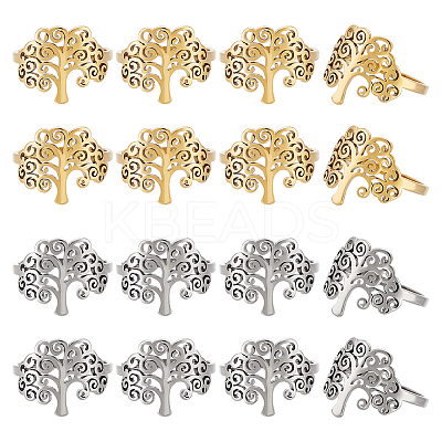 16Pcs 2 Colors 201 Stainless Steel Tree of Life Finger Ring for Women RJEW-GA0001-01-1