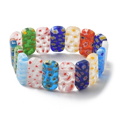 Handmade Millefiori Lampwork Beaded Stretch Bracelets for Men Women BJEW-G738-01C-14-1