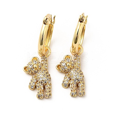 Cubic Zirconia Bear Dangle Hoop Earrings EJEW-F288-10B-G-1