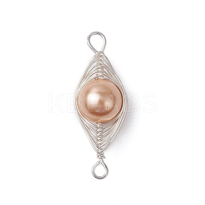 Copper Wire Wrapped Shell Pearl Connector Charms PALLOY-JF03114-01-1