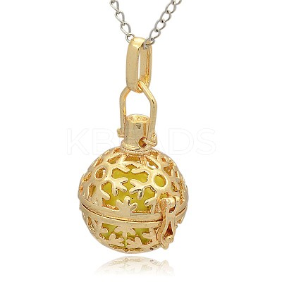Golden Tone Brass Hollow Round Cage Pendants KK-J232-07G-1