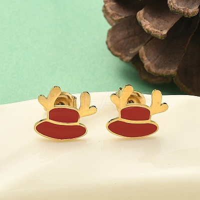 Christmas Theme 304 Stainless Steel Enamel Elk Stud Earrings EJEW-Z139-01G-1