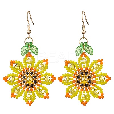 304 Stainless Steel Glass Flower Dangle Earrings EJEW-MZ00519-1
