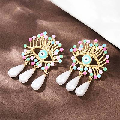 304 Stainless Steel Evil Eye with Teardrop Dangle Stud Earrings LS-EJEW-A138-07G-1
