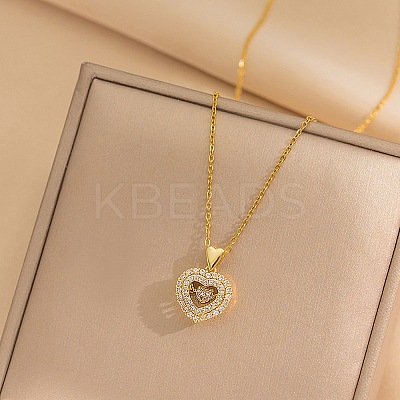 Heart 304 Stainless Steel Micro Pave Cubic Zirconia Pendant Necklaces for Women LS-NJEW-D288-05G-1