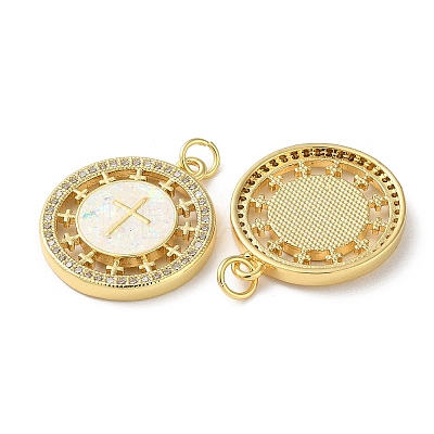Brass Micro Pave Clear Cubic Zirconia Pendants KK-C045-10G-1