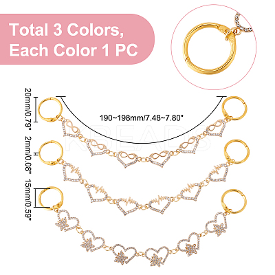2 Sets Alloy Crystal Rhinestone Heart with Butterfly/Heartbeat/Infinity Link Shoe Decoration Chain FIND-PH0009-95-1