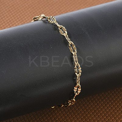 304 Stainless Steel Dapped Chains Bracelets for Women BJEW-D466-08B-G-1
