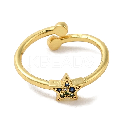 Rack Plating Brass Micro Pave Cubic Zirconia Cuff Rings RJEW-H228-05G-03-1