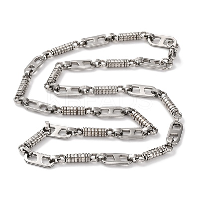 201 Stainless Steel Column & Oval Links Necklace NJEW-F222-34P-1