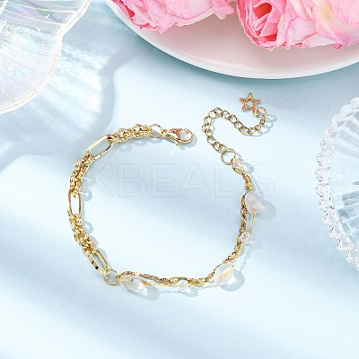 Brass Link Chain & 304 Stainless Steel Textured Dapped Chains Bracelets for Women BJEW-JB12481-02-1