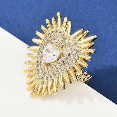 Brass Micro Pave Clear Cubic Zirconia Cuff Rings RJEW-P155-04C-G-1