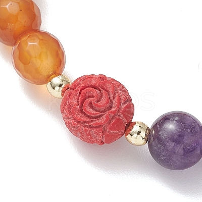 Natural Carnelian and Amethyst Round Beads Stretch Bracelets BJEW-JB13318-1