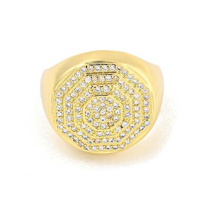 Rack Plating Octagon Brass Micro Pave Clear Cubic Zirconia Cuff Finger Rings RJEW-C103-04G-1