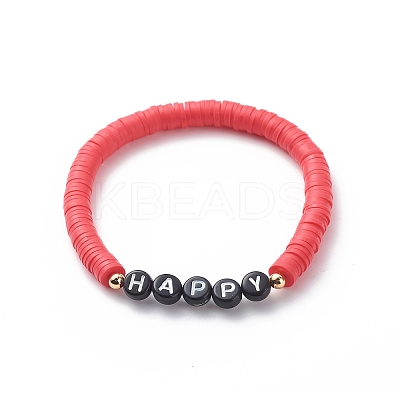 5Pcs 5 Color Handmade Polymer Clay Disc Surfer Stretch Bracelets Set BJEW-JB08800-1
