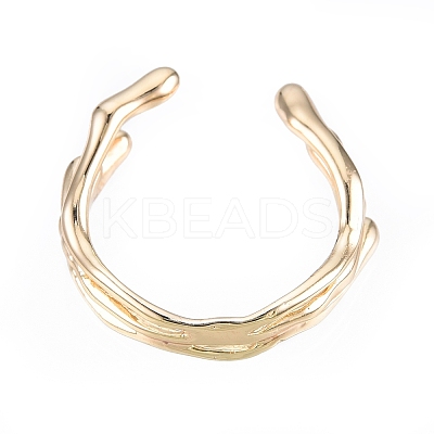 Brass Wave Open Cuff Ring for Women RJEW-T001-94G-1