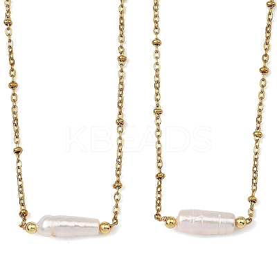 Natural Baroque Keshi Pearl Column Pendant 304 Stainless Steel Satellite Chain Necklaces NJEW-JN06338-01-1