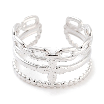 Non-Tarnish 304 Stainless Steel Flower Open Cuff Rings RJEW-K273-16P-1