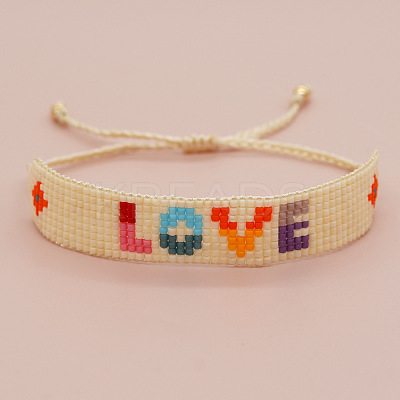 Bohemia LOVE & Rhombus Glass Seed Bead Braided Bead Bracelets CX8298-1-1