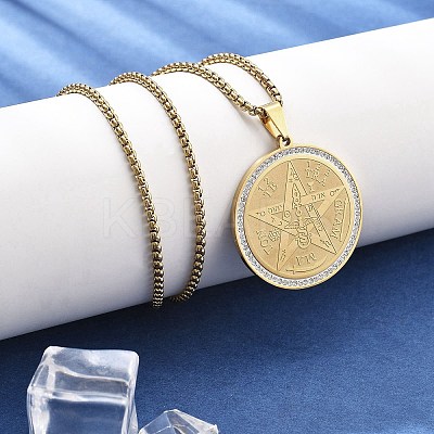 201 Stainless Steel Rhinestone Pendant Necklaces for Women NJEW-U021-01G-1