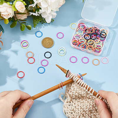 100Pcs 10 Colors Baking Paint Iron Stitch Markers Rings IFIN-HS0001-04-1