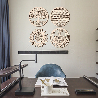 4Pcs 4 Styles Laser Cut Wooden Wall Sculpture WOOD-GL0001-05-1