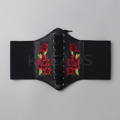 PU Leather Wide Elastic Corset Belts AJEW-WH0083-04-1