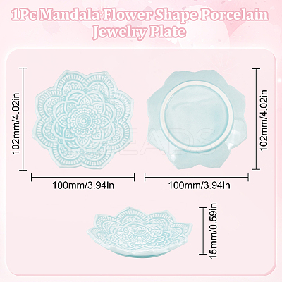 Mandala Flower Shape Porcelain Jewelry Plate DJEW-WH0043-41B-1
