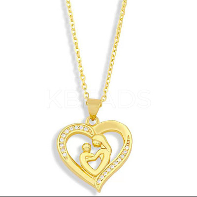 Alloy Crystal Rhinestone Heart with Mother and Baby Pendant Necklaces for Mother's Day FS-WGAE5FE-02-1