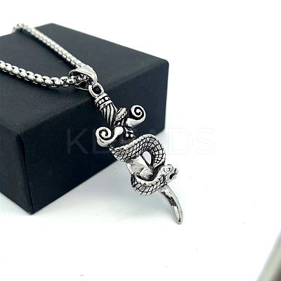 Vintage 304 Stainless Steel Snake Sword Shaped Pendant Punk Necklaces for Men LS-WD3410-1
