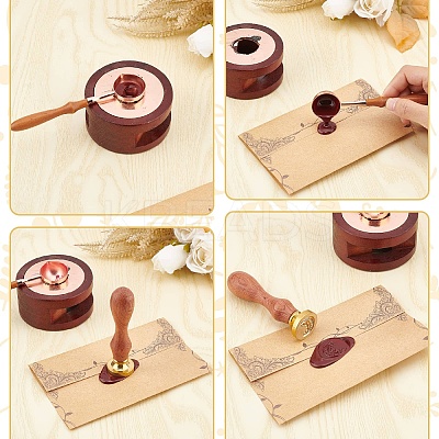 Brass Wax Seal Stamp with Wood Handle AJEW-WH0412-0288-1
