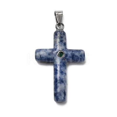Natural Blue Spot Jasper Cross Pendants KK-D021-04I-P-1