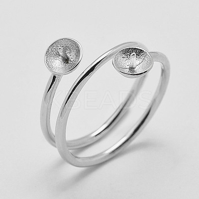 Anti-Tarnish Rhodium Plated 925 Sterling Silver Finger Design Ring Mounts Fittings with Pearl Seat STER-A070-040-1