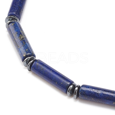 Natural Lapis Lazuli(Dyed) Column & Synthetic Hematite Stretch Bracelet BJEW-JB08458-03-1