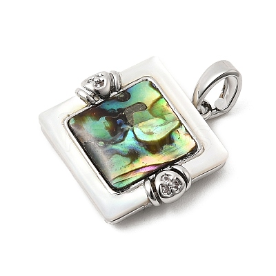 Brass Cubic Zirconia & Paua Shell Pendants KK-G553-01C-P-1
