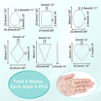 36Pcs 6 Styles Alloy Open Back Bezel Pendants FIND-UN0003-24-1