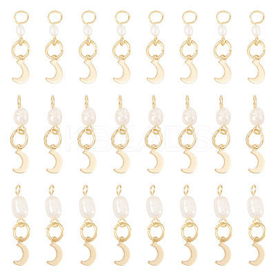 30Pcs 3 Styles Natural Cultured Freshwater Pearl & 201 Stainless Steel Moon Pendants PALLOY-TAC0317-1