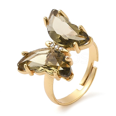 Adjustable Brass Glass Finger Rings RJEW-P148-A01-08-1