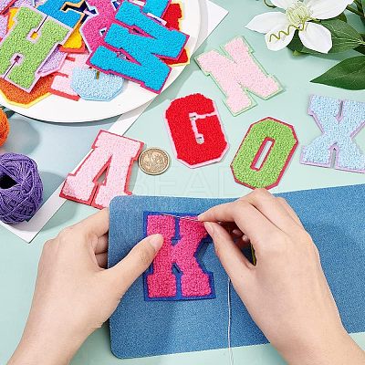 Alphabet Towel Embroidery Style Cloth Iron on/Sew on Patches DIY-WH0308-183-1