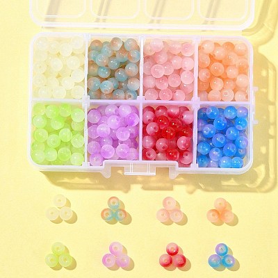 400Pcs 8 Colors Baking Paint Imitation Jade Glass Round Bead Strands DGLA-FS0001-09-1