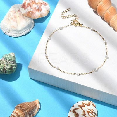 Glass Pearl Beaded Chain Anklet with Curb Chains AJEW-AN00542-1